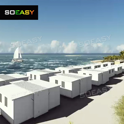 Soeasy China Supplier Prefab Foldable Expandable Container House for Seaside Resort/ Hotel with Floor Glass